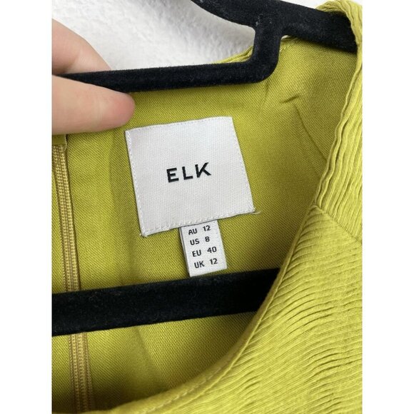 ELK Women's 8 Chartreusse Short Sleeve Textured Blouse Shirt Ribbed Career Green - Picture 11 of 16